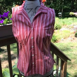 Ann Taylor Striped, Sleeveless Button Dowm